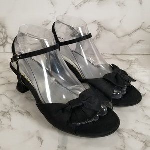 GEORGE Girls 6 Black Heels Strap Buckle Bow Dress Shoes Open Toe